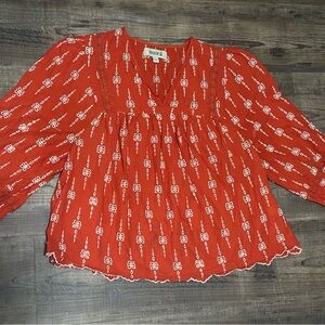 Lucky Brand Scarlet Blouse with White Motif